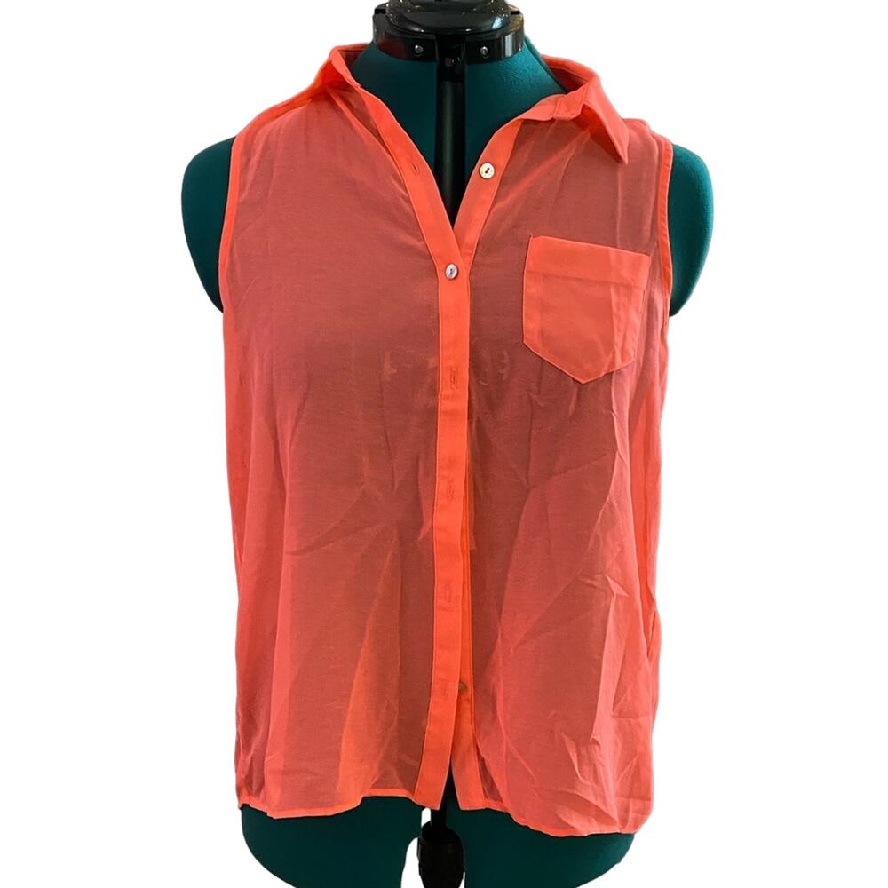 NWT Charming Charlie Sheer Sleeveless Button up Top Size Small Color Coral